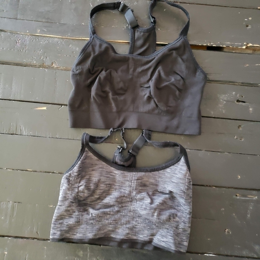 Old Navy Active XS Sports Bra Lot of 2 Black Grey Racerback Stretch Athleisure
